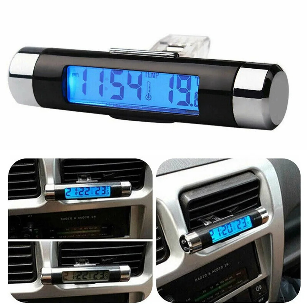 

Hygrometer Car Clock Thermometer 1pcs/set 85*17mm Black+Silver Fashion High Quality Metal LCD Display Accessories