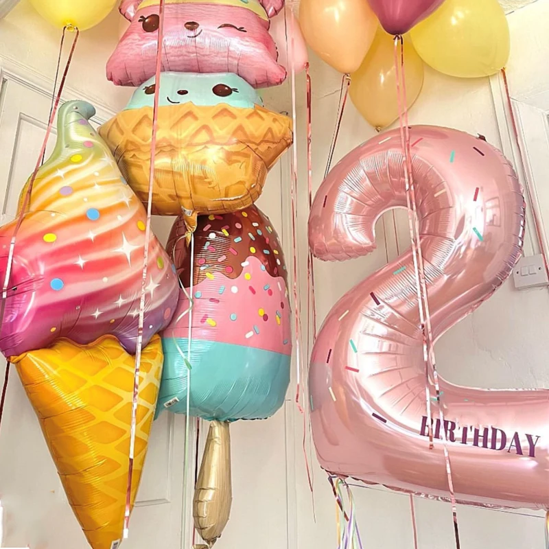 

1pc Big Donut globos Foil Balloon Fruit Ice Cream Helium Balloons Birthday Party Decoration Kids Toy Sweet Digital baby shower