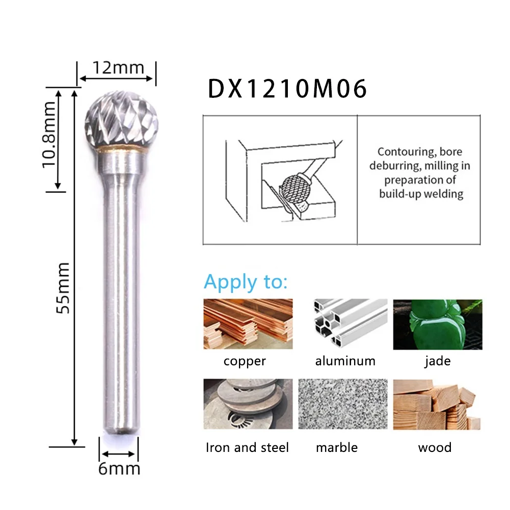 

Ball Head Die Grinder Bit Milling Carving Tool Tungsten Rotary File Carbide Burr Die Grinder Abrasive Tools Drill Milling Carvin