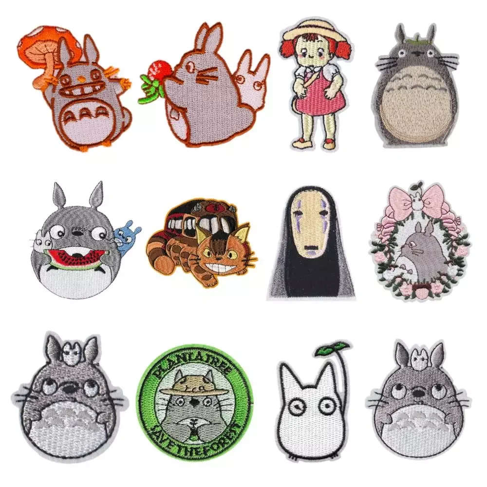 

NEW2023 12PCS Wholesale Anime Applique Totoro No Face Man Ponyo Fabric Sticker Iron On Applique Stickers Embroidery Cartoon Patc