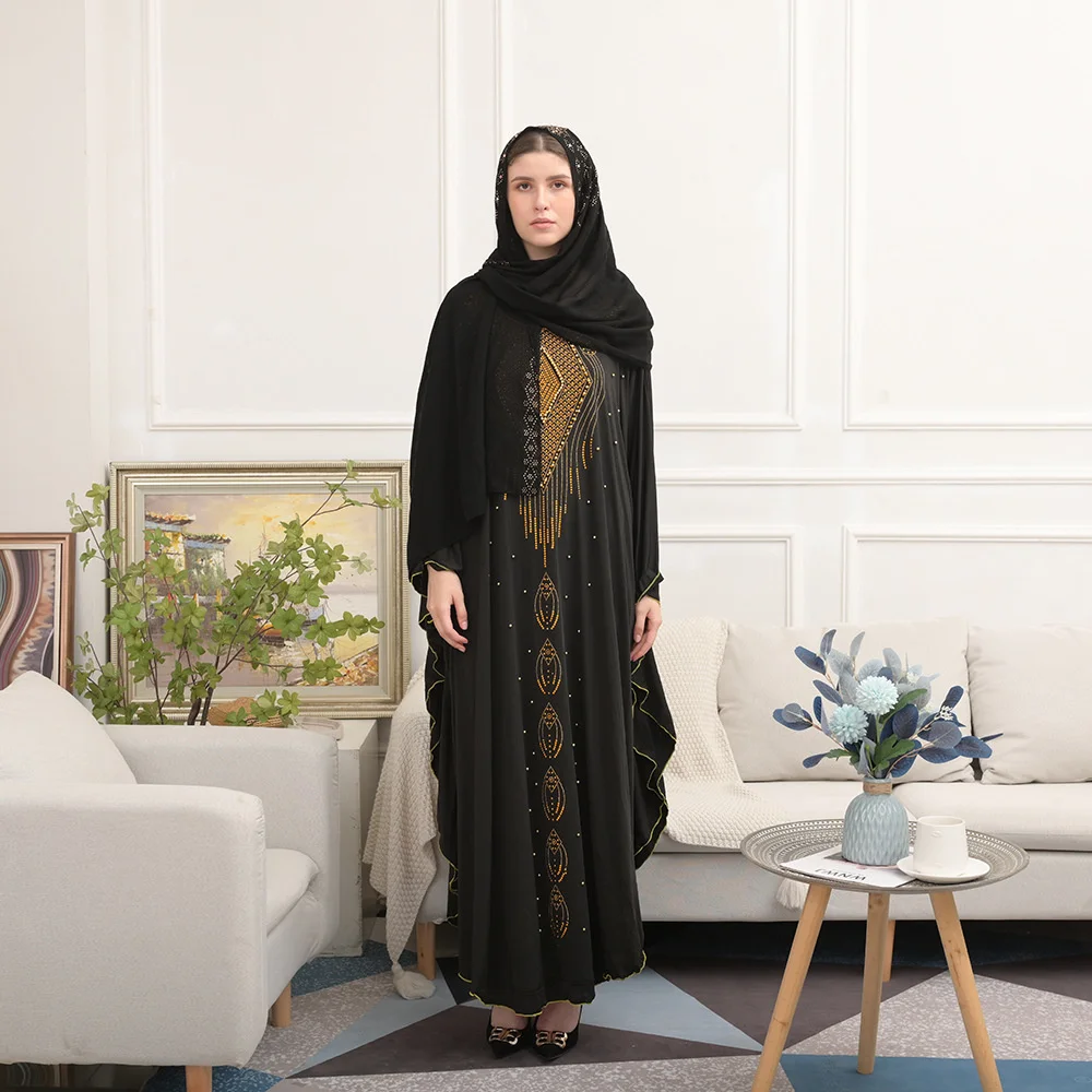 

Muslim Abaya With Bat Long Sleeves Dubai Arab Islamic Loose Nightgown Long Dress Skirt O-neck Turkey Clothes From Turkey