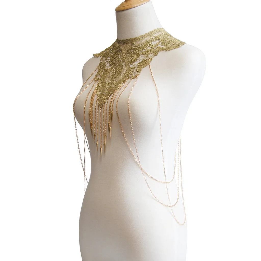 Цепочка-ожерелье многослойная с кристаллами