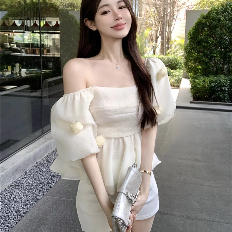 

HSA/Летняя шифоновая блузка с цветочным принтом и открытыми плечами для женщин; Милая рубашка с рукавами-фонариками и вырезом лодочкой; Женская уличная одежда; Праздничный Топ