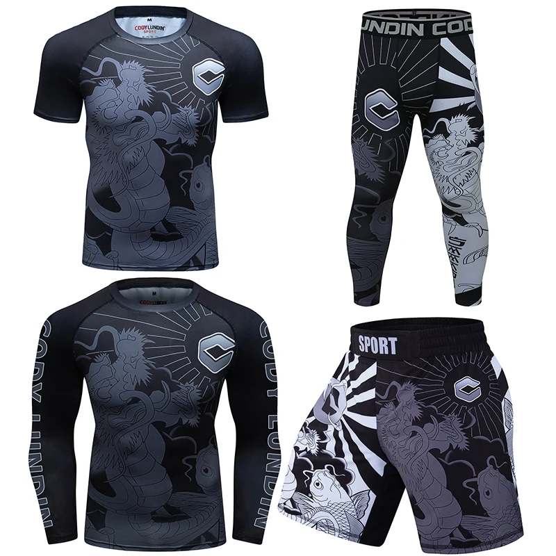 Мужская компрессионная футболка Rashguard для джиу джитсу ММА 4 шт./комплект