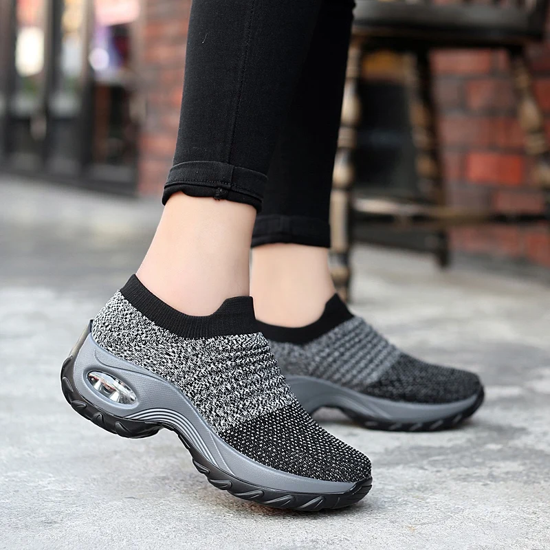 Women Sneakers Shoes Spring Flat Slip on Platform Sneakers for Women Black Breathable Mesh Sock Sneakers Shoes Flat Shoes Women