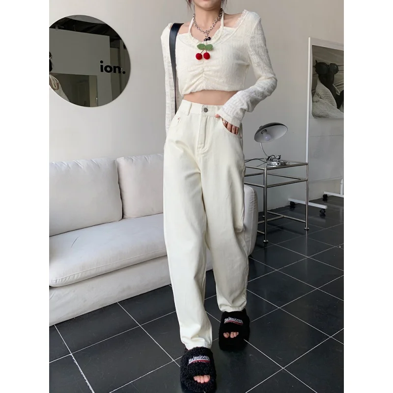 

Свободные облегающие джинсы скинни с высокой талией с прямыми штанинами и напольными швабрами