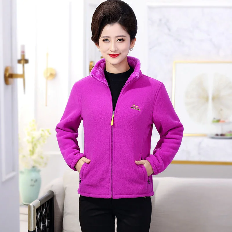 

Women Middle-Aged Elderly Autumn Winter Thickened Fleece Hoodie Jacket Cardigan Female Casual Loose Warm Coat Mommy Costume