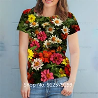 womens fashion flower t shirt 3d printing t shirt short sleeved t shirt casual round neck slim top