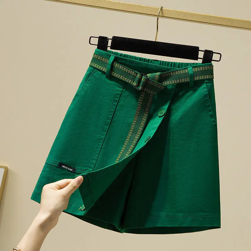 Summer New  Casual Shorts Korean High Waist Elastic Stitching Casual Culottes  harajuku  Above Knee, Mini   Solid