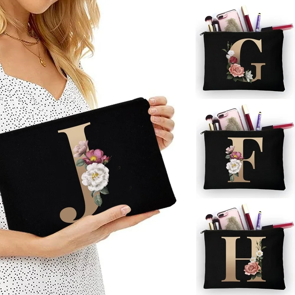 

Girl Makeup Bag Golden Letter Pattern Classic Organizer Bag Pouches for Travel Bags Pouch Women's Cosmetic Bag