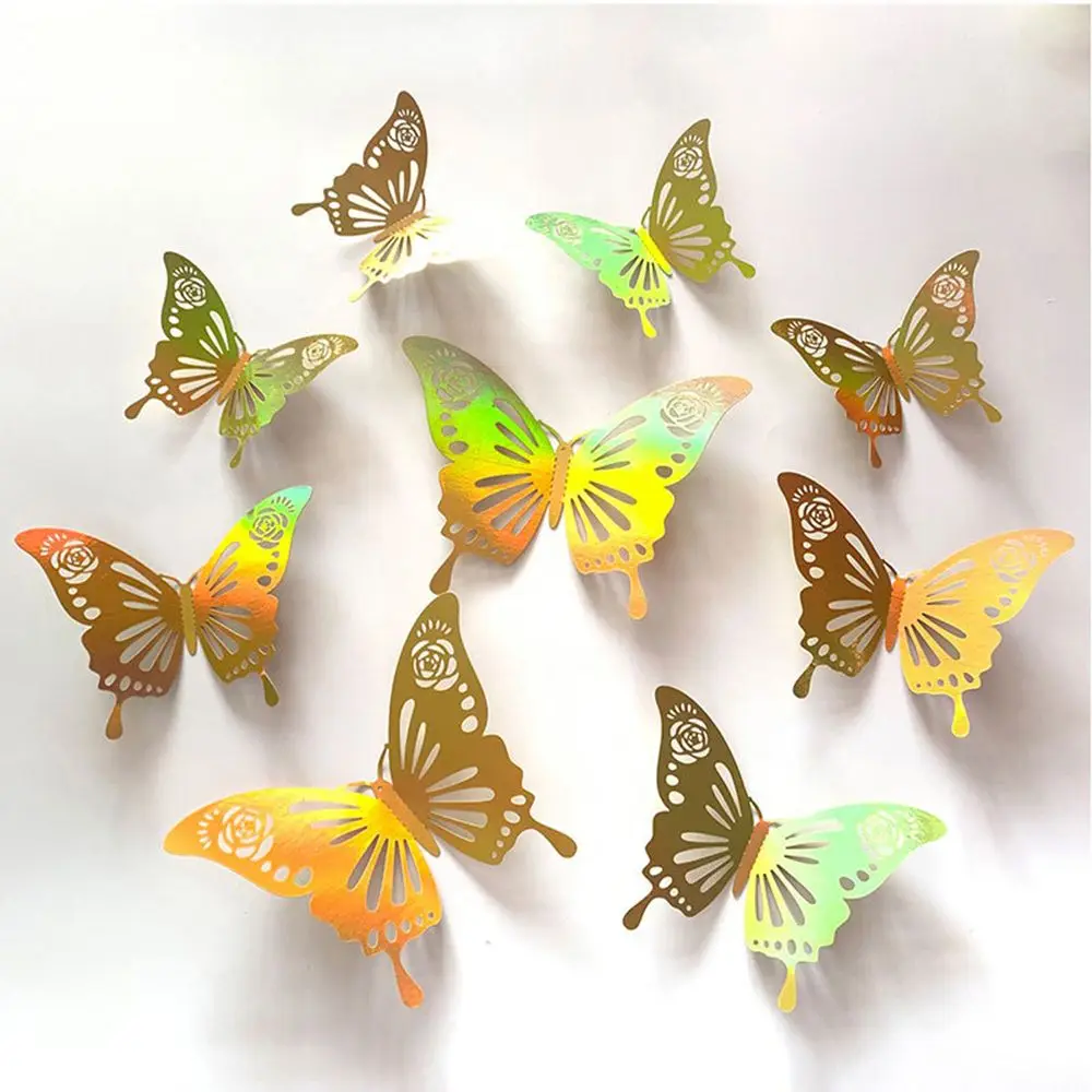 

Supplies DIY Accesories Kids Room Ornament 3D Butterfly Stickers Colorful Silver Gold Wall Decals Hollow Butterflies