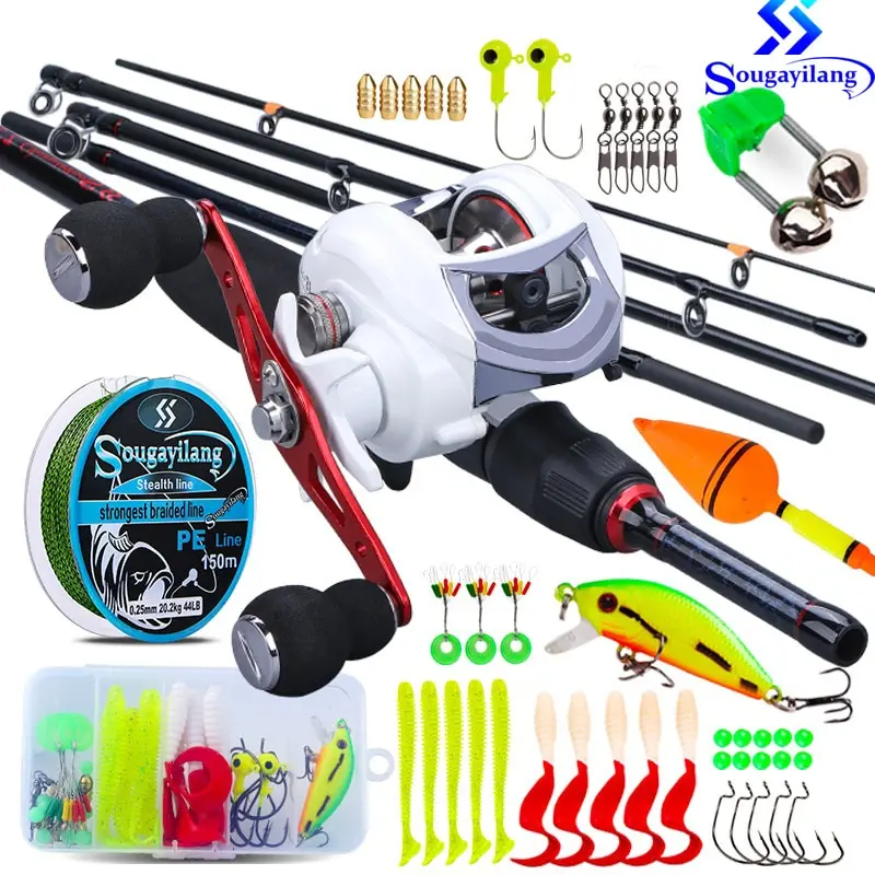 Fishing Rod and Baitcasting Fishing Reel Set with Fishing Line Lure Hooks