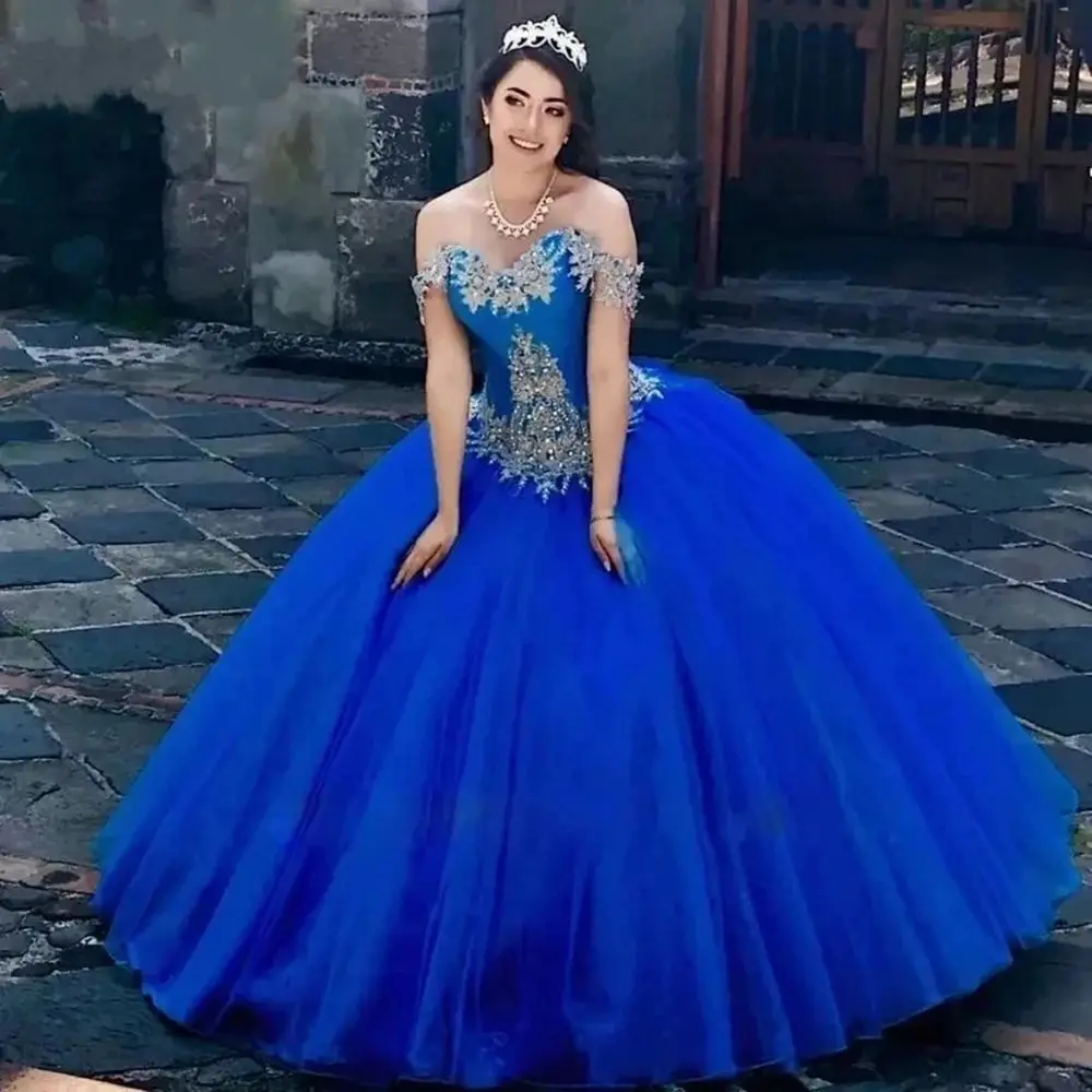 

ANGELSBRIDEP Королевское синее платье Quinceanera 15 вечерние с открытыми плечами Кружевная аппликация Формальные платья принцессы на день рождения Китай