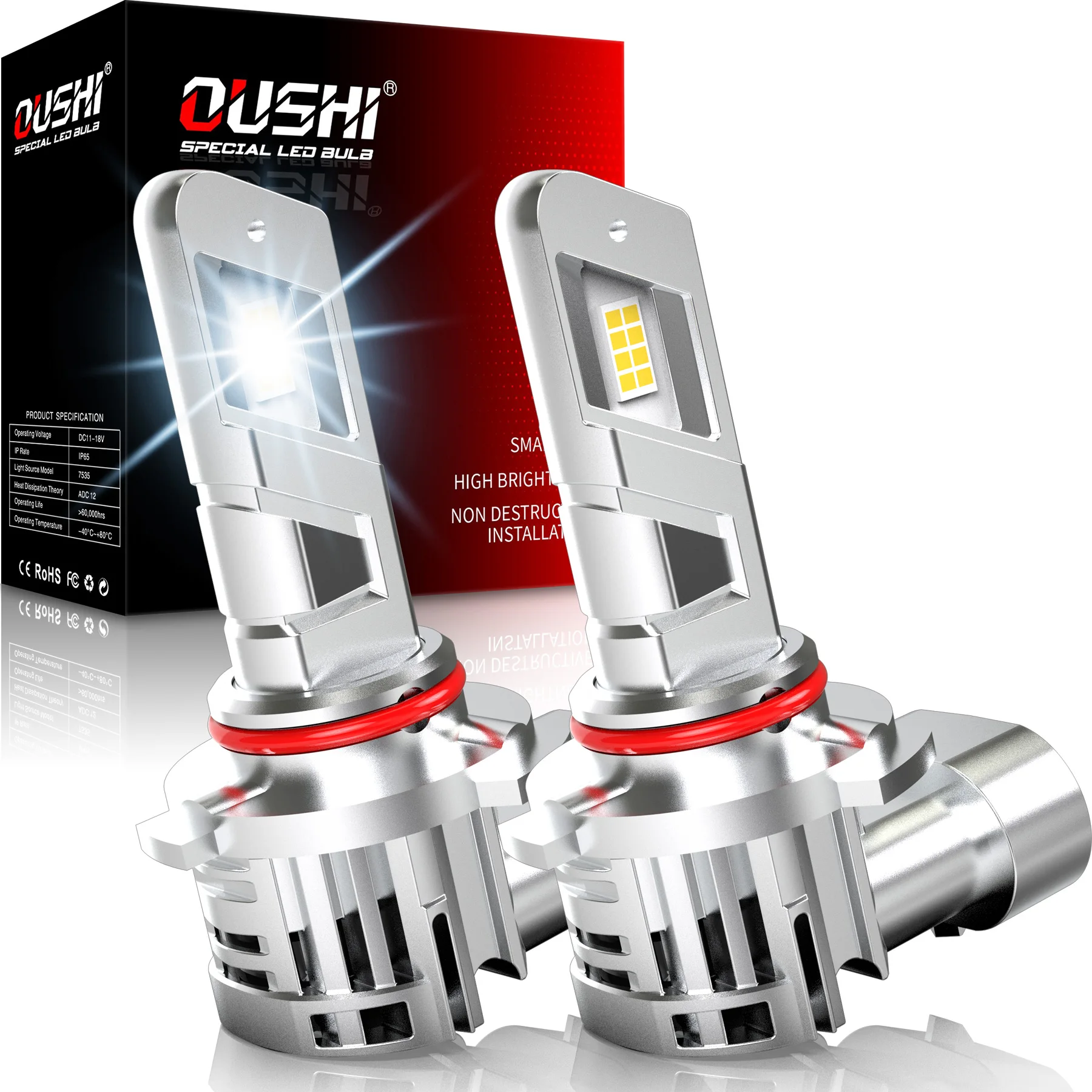 Фото OUSHI 2 шт. 9005 HB3 Автомобильная светодиодная лампа для фар DRL Мощный 6000K белый турбодиод Plug and Play с вентилятором для Hyundai Sonata №1