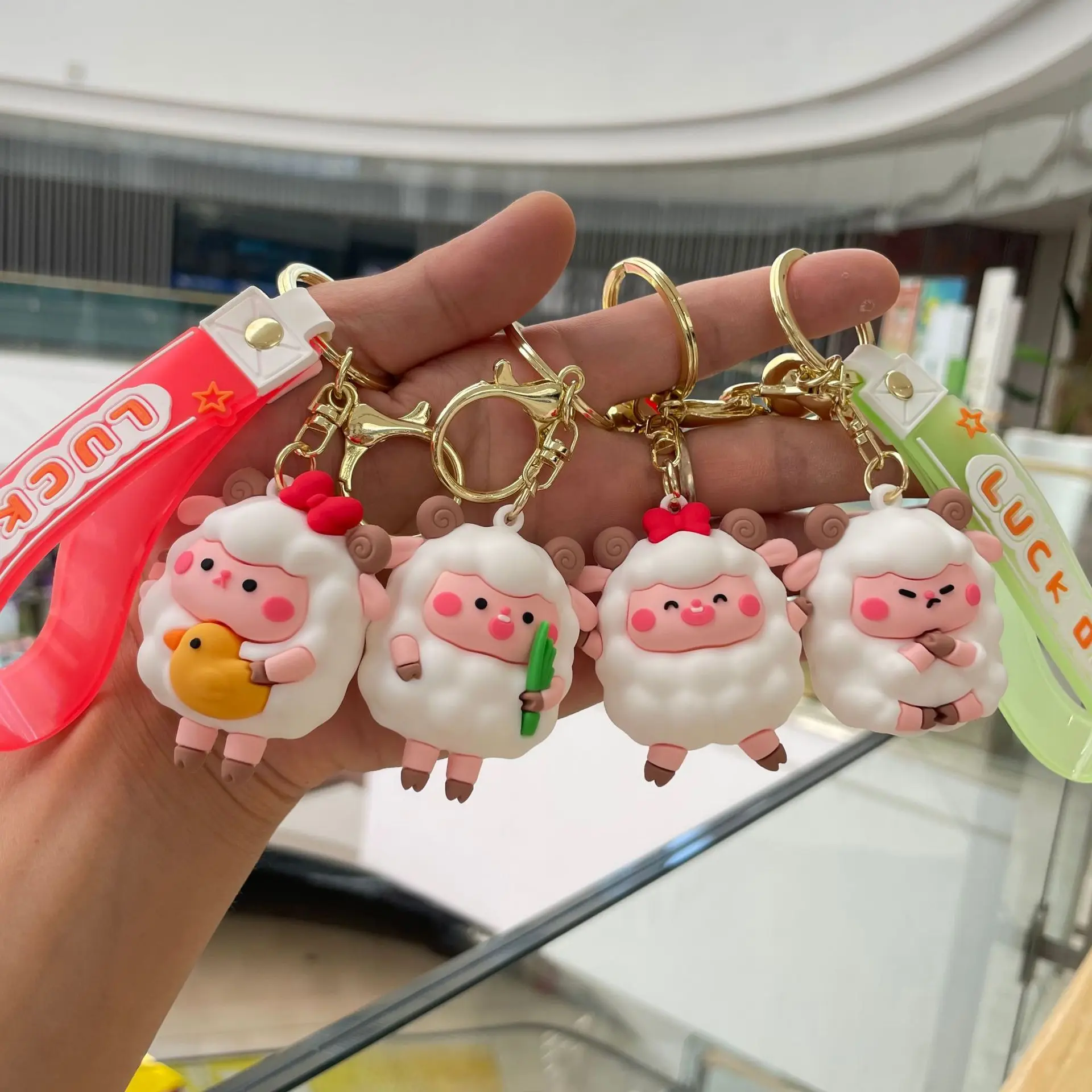 

Cartoon Little Sheep Keychain Happy Animal Doll Keyring Children's Small Jewelry Girl Schoolbag Pendant Male Female Car Keychain
