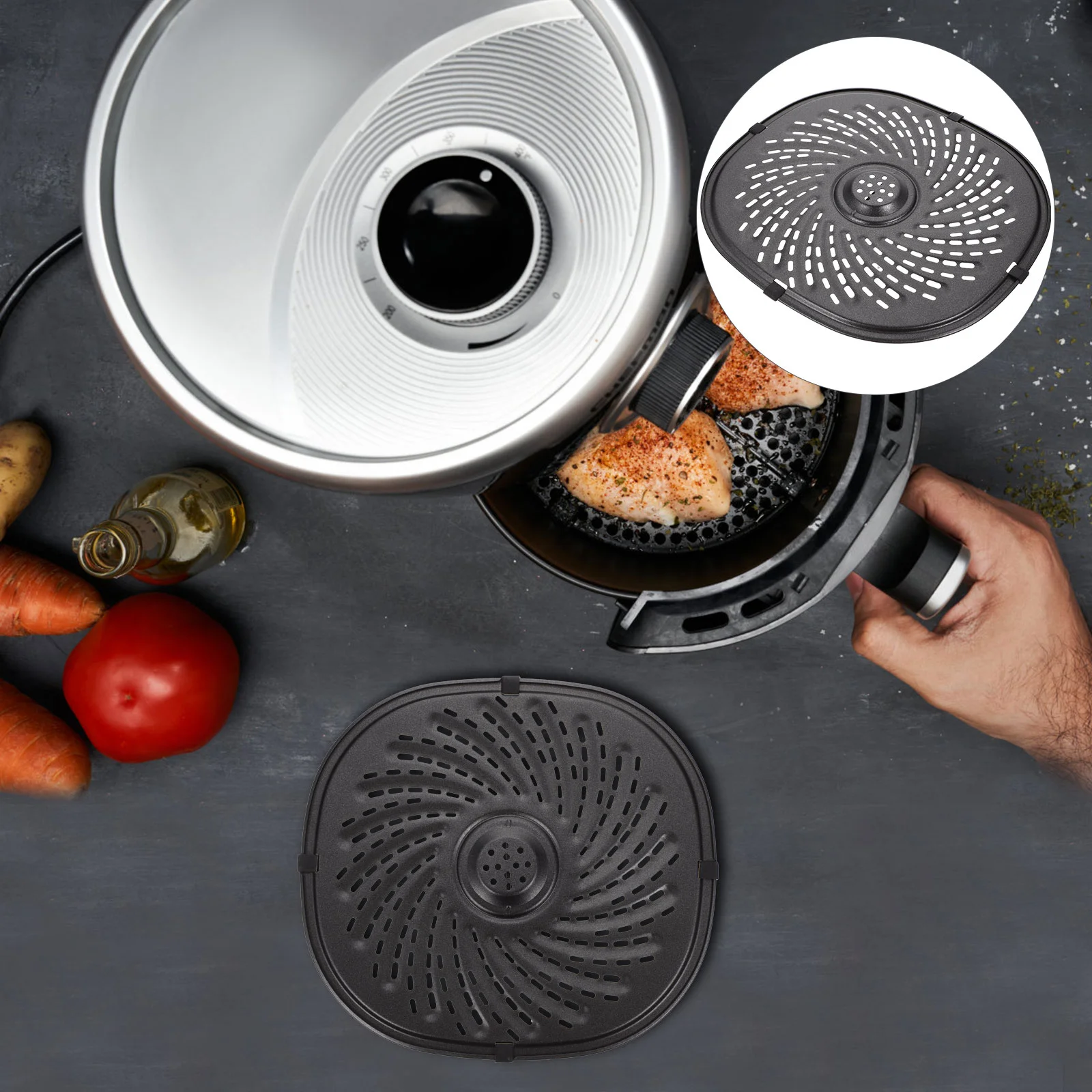 

Air Fryer Pan Grill Plate Crisper Tray Non Accessories Stick Replacementgourmia Coating Parts Removable Cooking Fry Rack Metal
