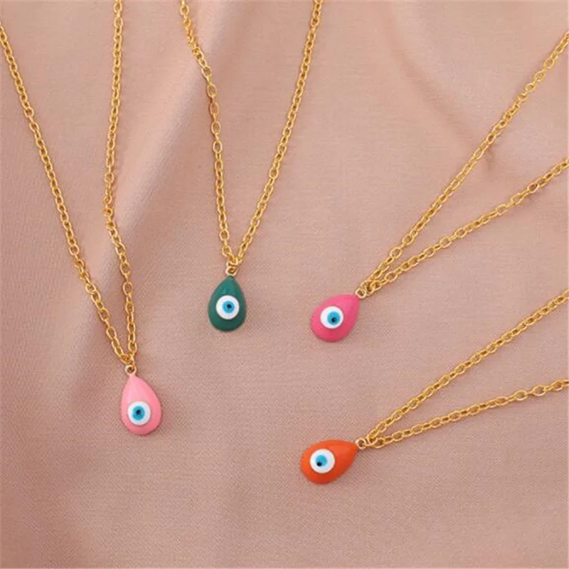 

Fashion Simple Multi Color Resin Devil's Eye Necklace for Women Elegant Gold Color Clavicle Chain Sweet Girl Pendant Jewelry