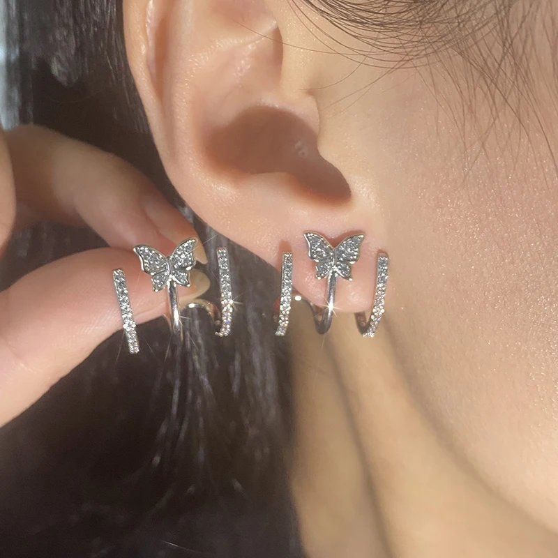 

Punk Butterfly Shape Cubic Zirconia Stud Earrings Claw Design Copper Earring for Women Hiphop Birthday Party Jewelry Gifts