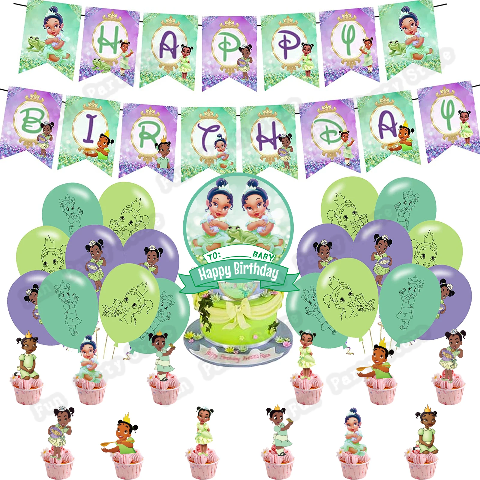 

Disney The Princess and the Frog Tiana Princess Balloons Banner Cake Topper Girl Birthday Party Decor Baby Shower Supplie Globos
