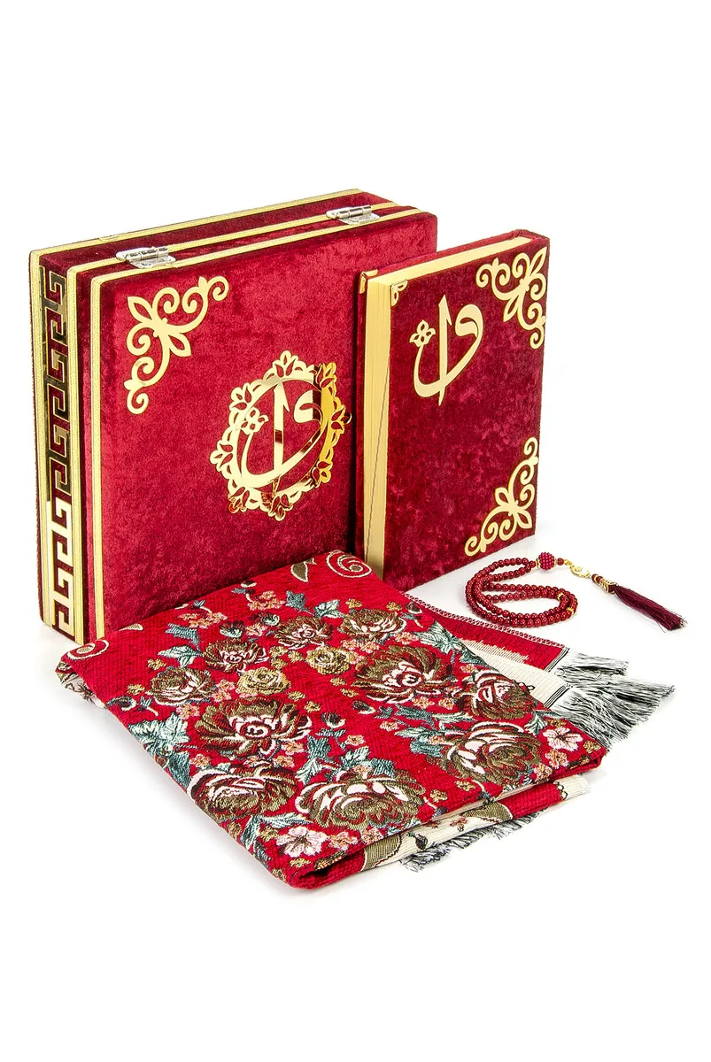 IQRAH Velvet Lined Coffer Seccadeli Holy Quran Set Red