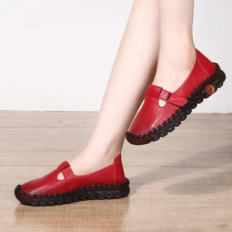 2023 New Summer Hollow Flats Woman Comfy Lug Sole Leather Moccasins Women's Orthopedic Loafers Nurse Flat Work Shoes Mom Loafers