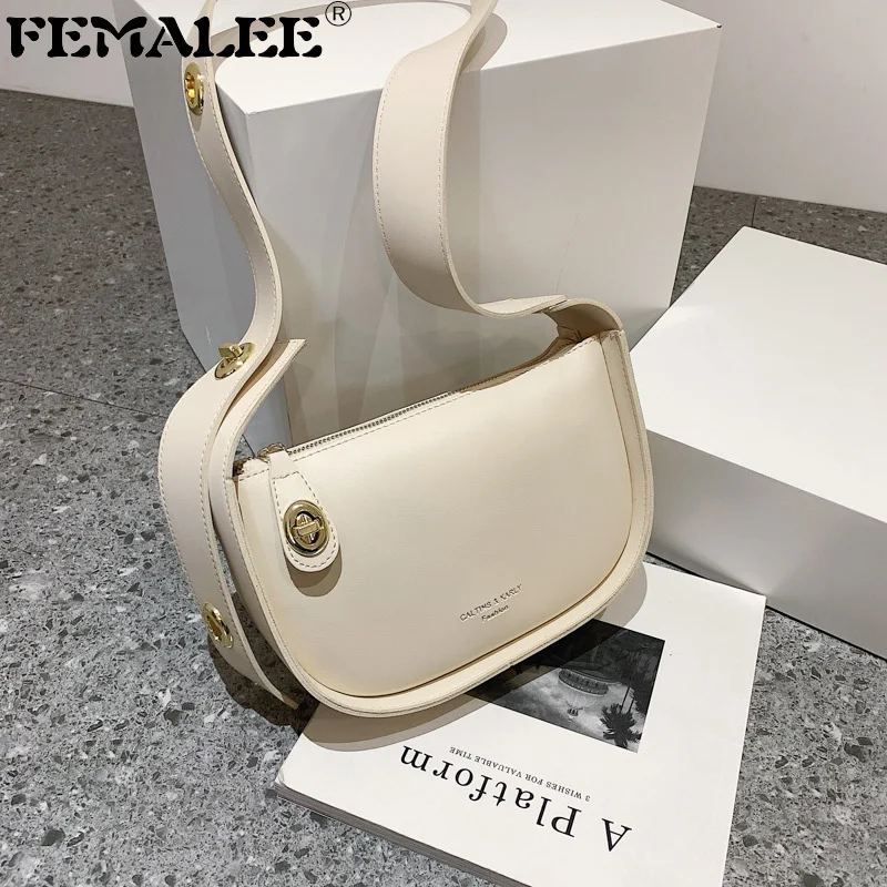 

Simple Saddle Totes Bags for Women 2022 Trendy Tilt Lock Handbag Female Small Subaxillary Bags Casual Wide Shoulder Strap Bag