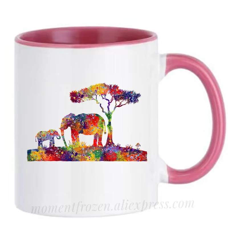 

Under Tree Mom and Cute Baby Elephant Mugs Nursery Gifts Tea Milk Coffee Cups Drinkware Teaware Tableware Coffeeware Home Decal