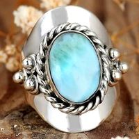 larimar ring boho blue stone statement handmade gem size 5 12