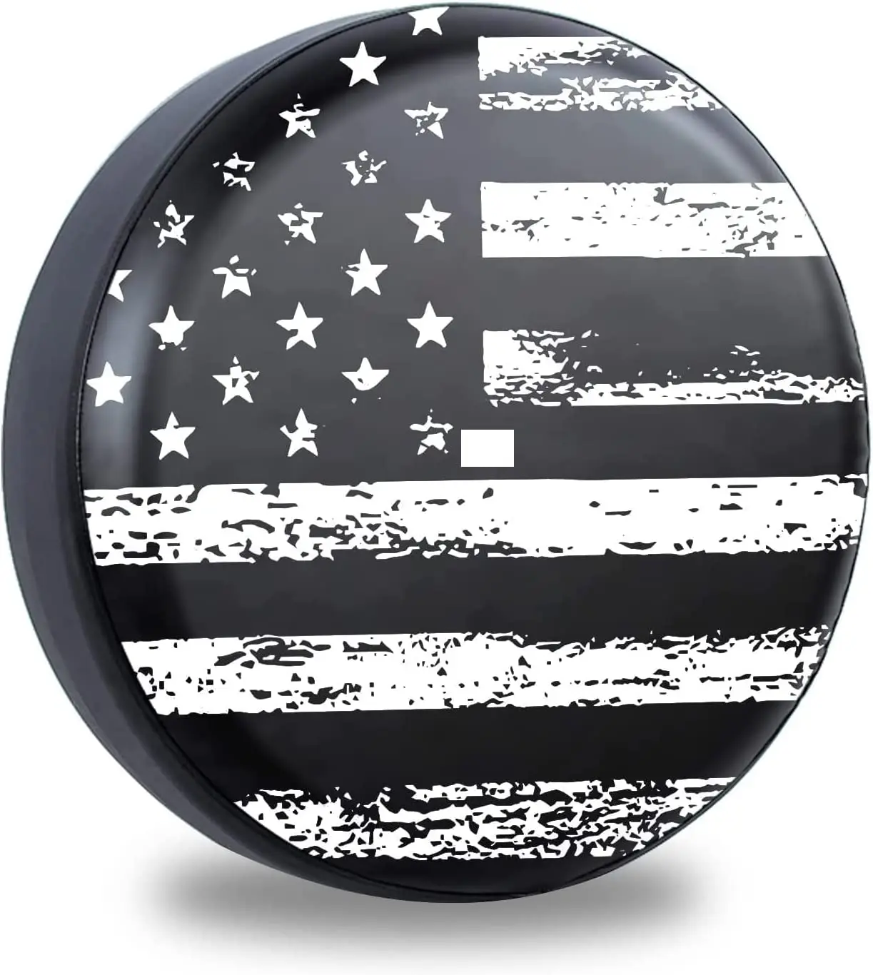 

Black White American Flag Spare Tire Cover with Camera Hole Dust-Proof Wheel Cover for Wrangler JL
