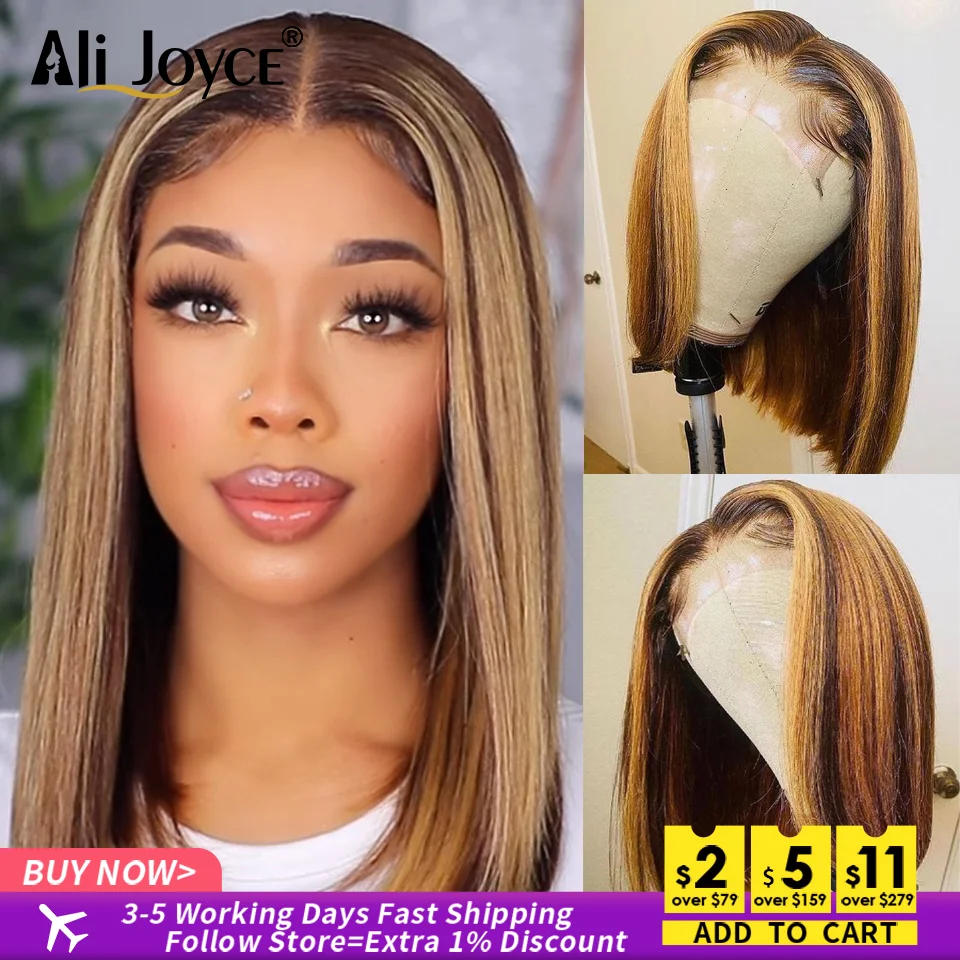 Straight Bob Wig 13X4 Lace Front Wigs For Black Women Highlight Wigs Remy Hair Brazilian Colored Short Bob Ombre Human Hair Wigs