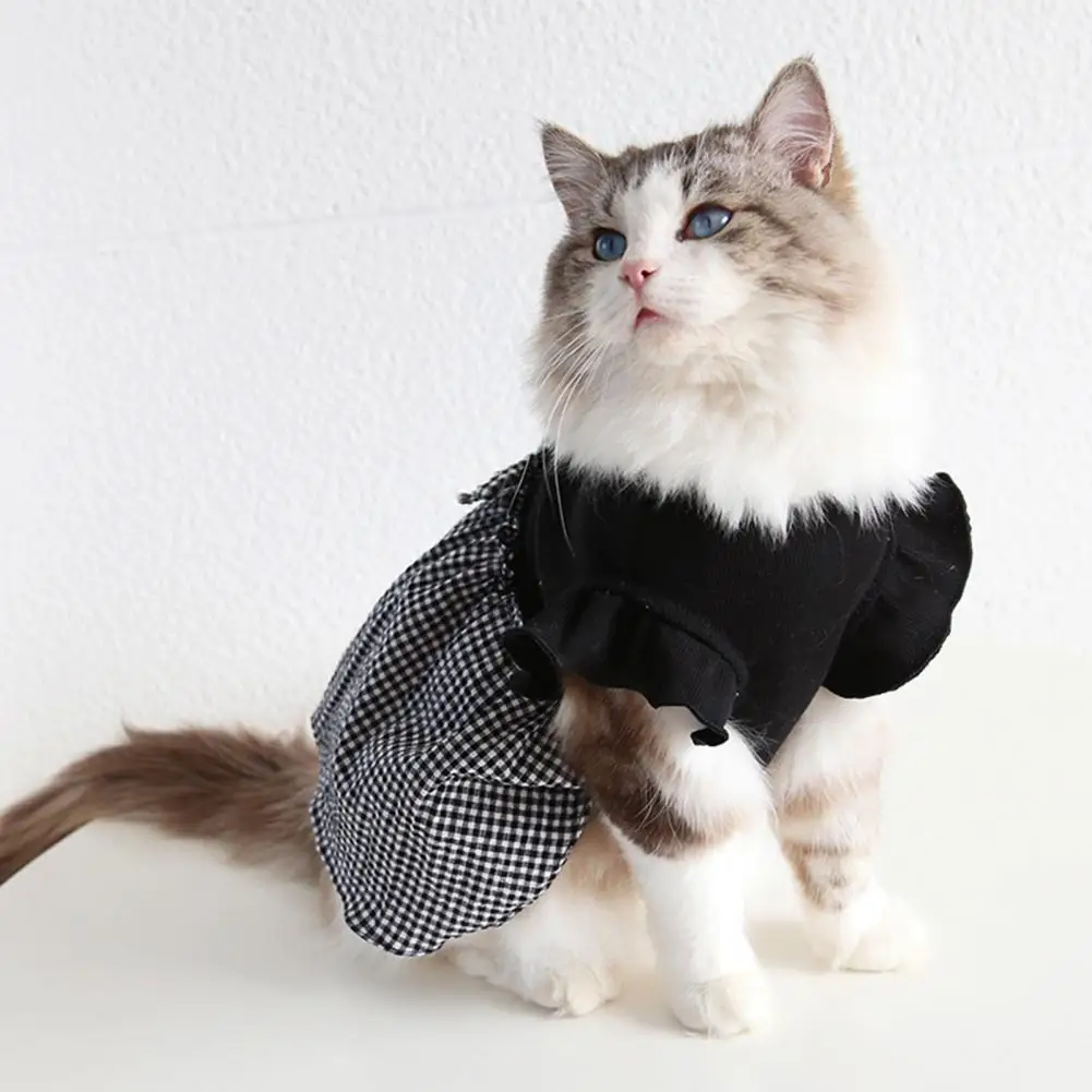 

Прочная юбка для собаки, костюм без выцветания, юбка для питомца, клетчатое платье для собаки с оборками на рукавах