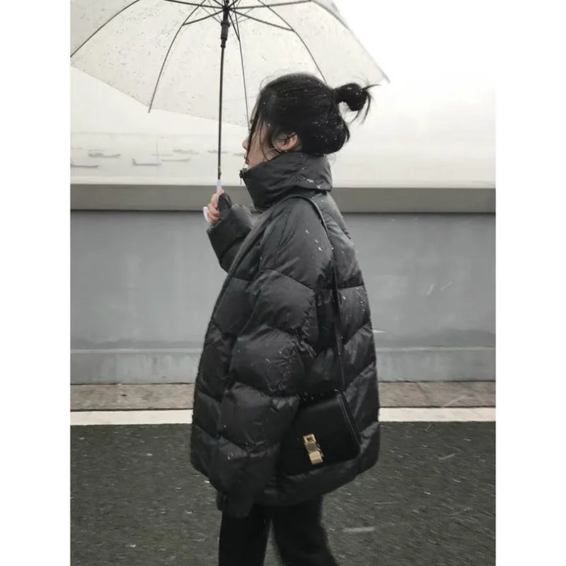 Fashion Trend Lazy Wind Plus Velvet Thick Thick Warm Autumn and Winter New Solid Color Korean Version Down Jacket