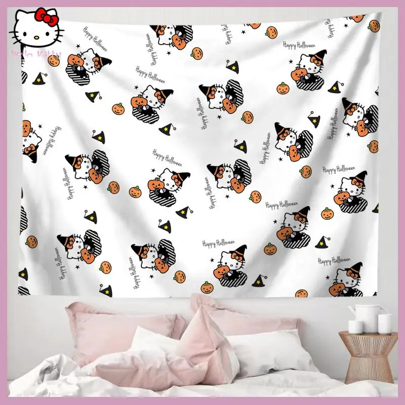 

Halloween Sanrioed Background Cloth Hanging Cloth Decoration Kuromi Tapestry Cinnamoroll Cartoon Melody Dormitory Wall Gifts