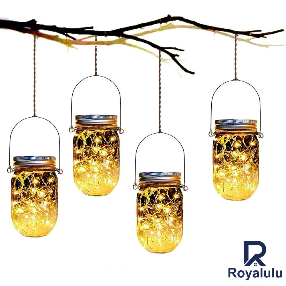 8pcs/set Mason Jar Solar Lights with 8 Handles 10 Leds String Fairy Firefly Light Lid Lamp Garden Decor