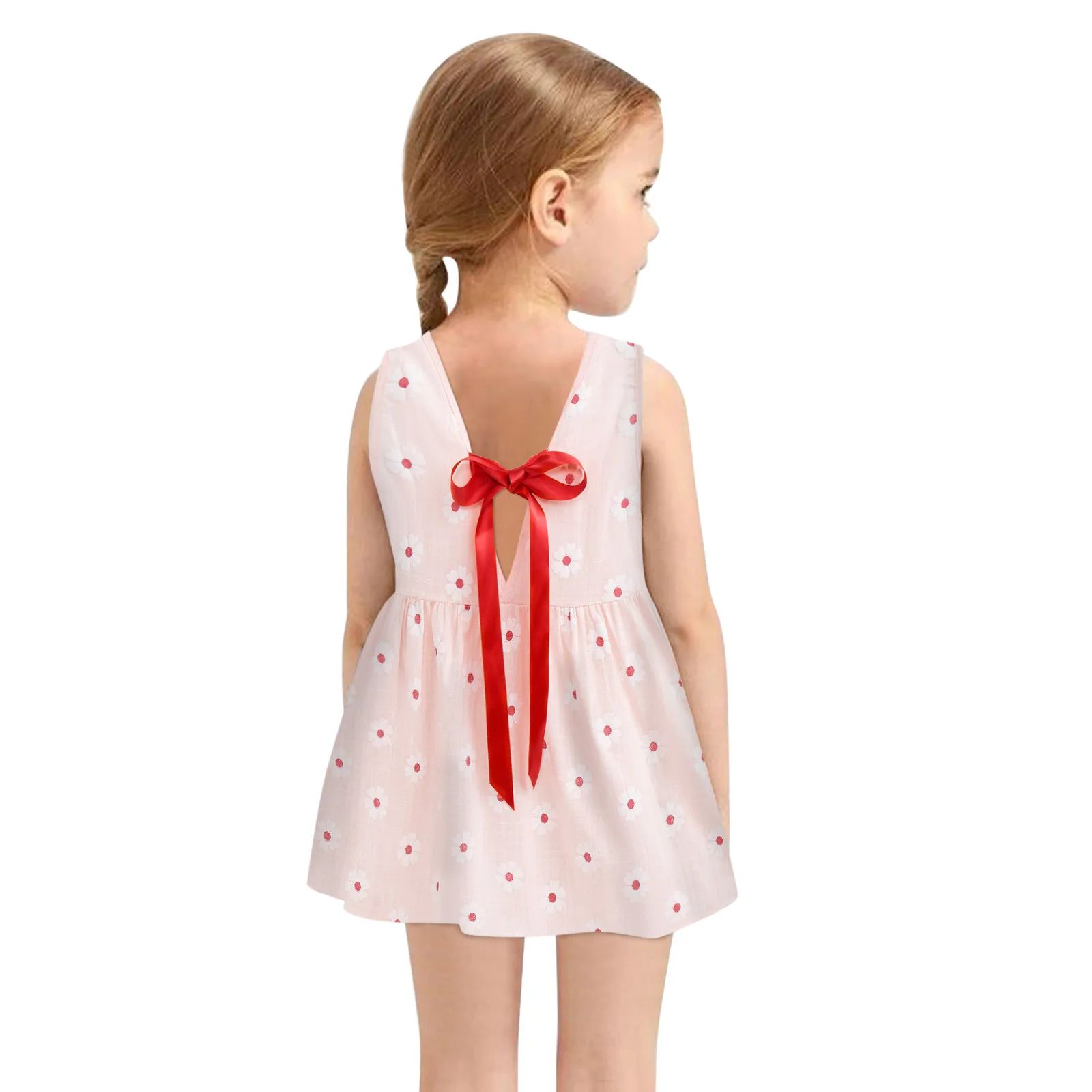 Платье на шнуровке без рукавов с открытым бантом сзади Хлопковые Платья круглым