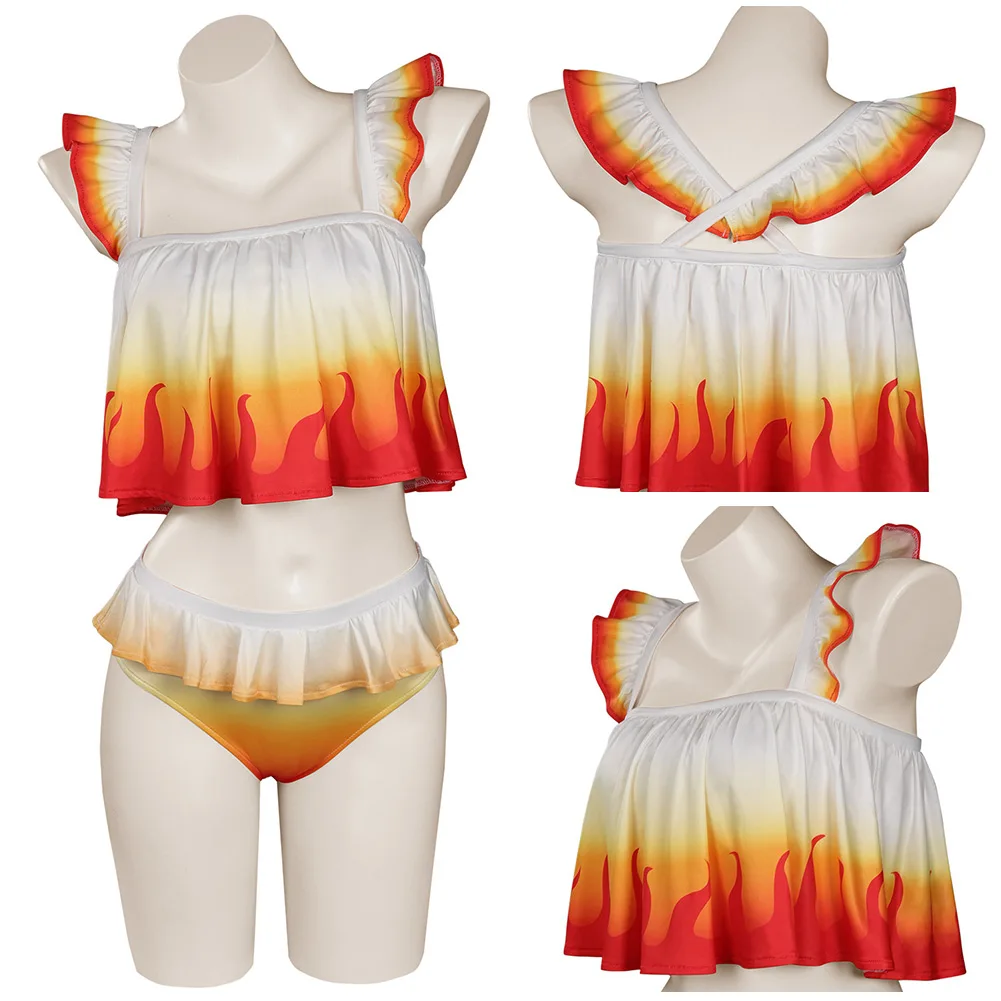 

Demon Slayer Rengoku Kyoujurou Bikni Swimsuit Two Pieces Set Cosplay Costume Outfits Halloween Carnival Suit