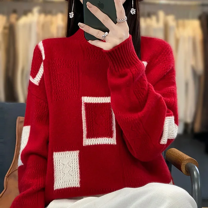 Осень-зима новый шерстяной свитер женский пуловер с высоким воротником и
