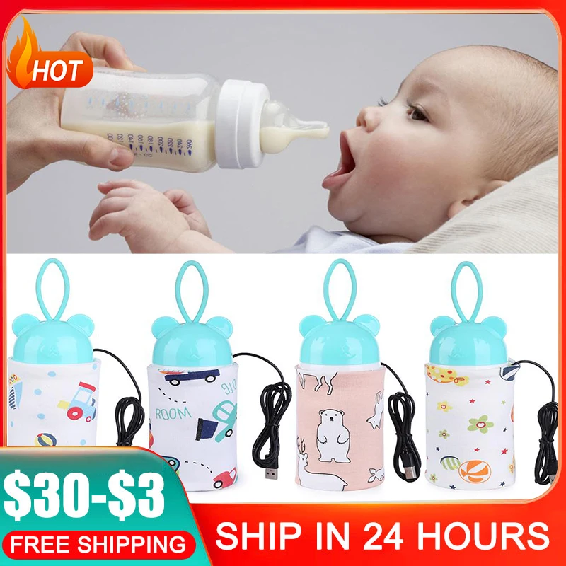 Portable Baby Bottle Warmer Heater Cotton Printed Infant Feeding Milk Cup USB Bottle Storage Bag Warmer Baby Feeding Tools