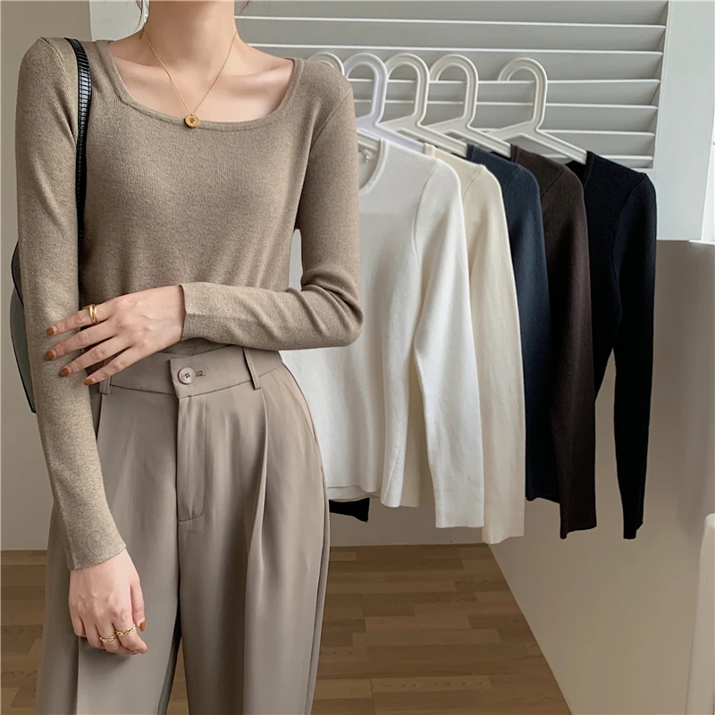 Sexy High Strecth Long Sleeve Pullover Women Outerwear Spring Autumn Winter Korean Fashion OL Bottomed Sweater Cheap Wholesale