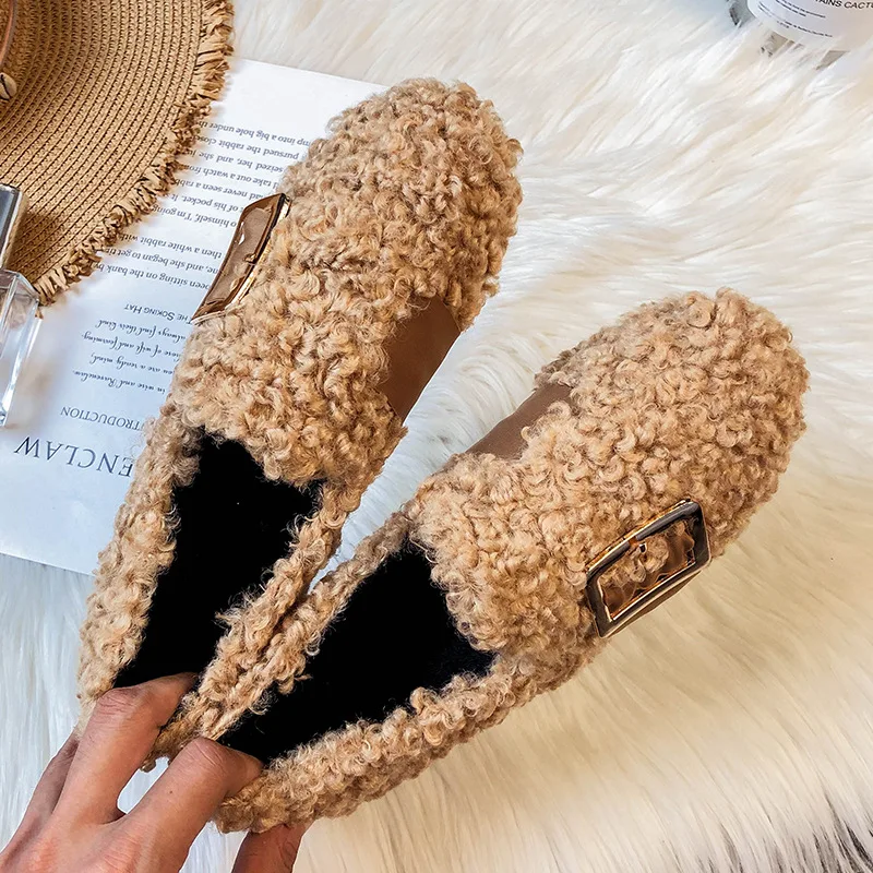 Women's Plush Shoes, Winter Wear 2022 New All-match Sheep Curly Slip-on Plus Velvet Beanie Shoes Women's Plus Size 41-43