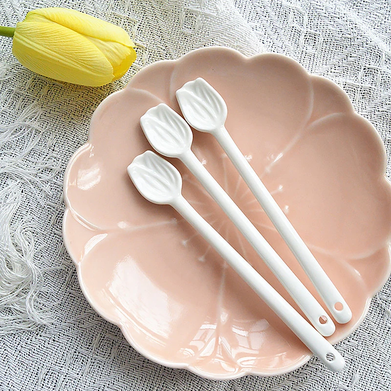 Керамическая кофейная ложка-тюльпан с длинной ручкой для десерта чая молоком