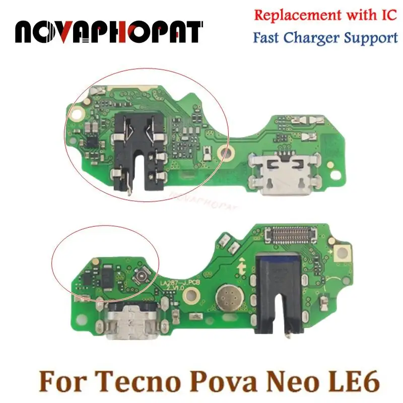 

Novaphopat For Tecno Pova Neo LE6 USB Dock Charger Port Plug Headphone Audio Jack Microphone MIC Charging Board With IC
