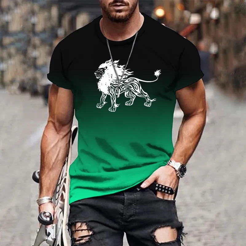 Мужская футболка в стиле ретро с 3D градиентным принтом и короткими рукавами