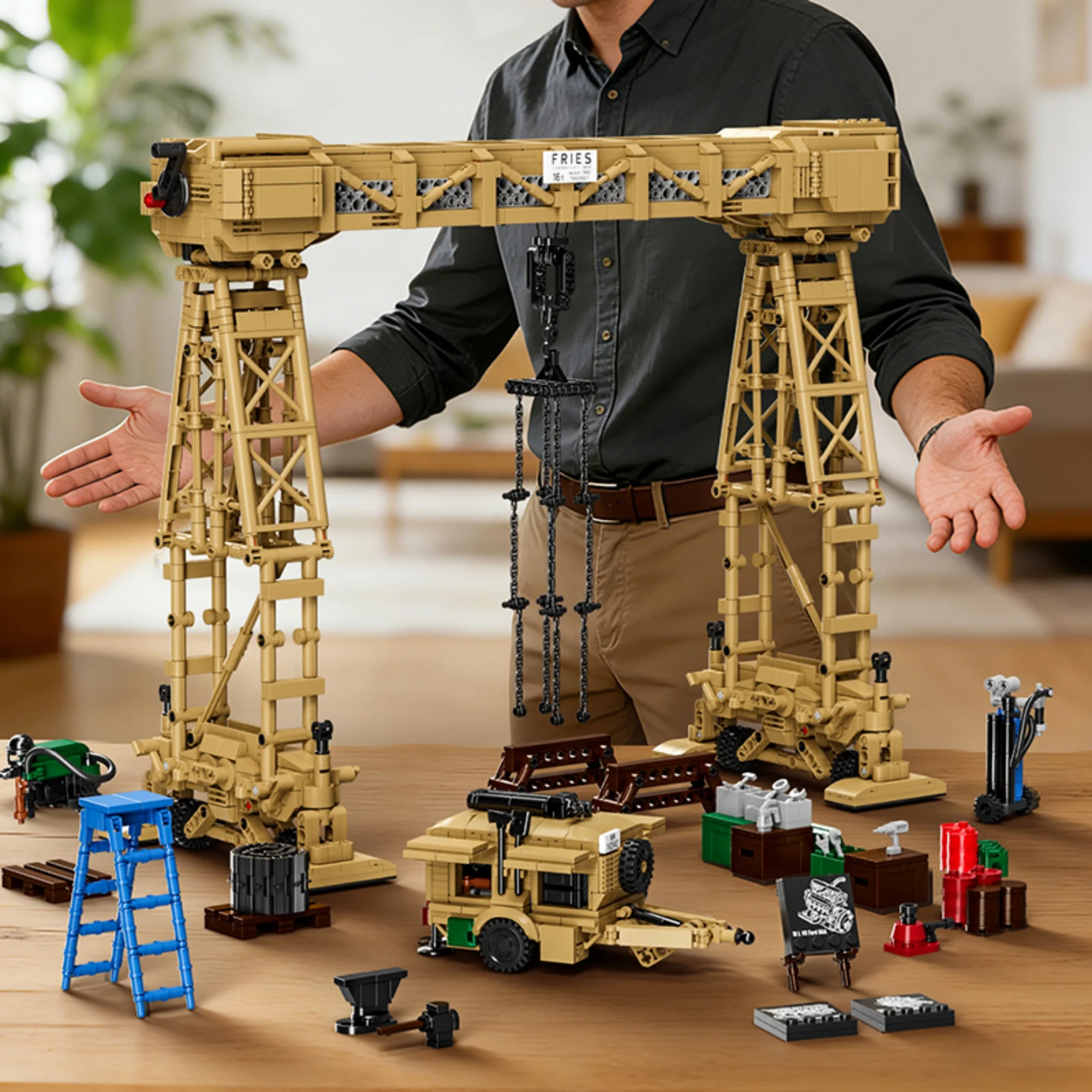 Фото Конструктор Rivers Gantry Crane (2803 детали), 97037, Классический военный тяжелый мобильный подъемный кран, игрушки-конструкторы для взрослых, подарки №3
