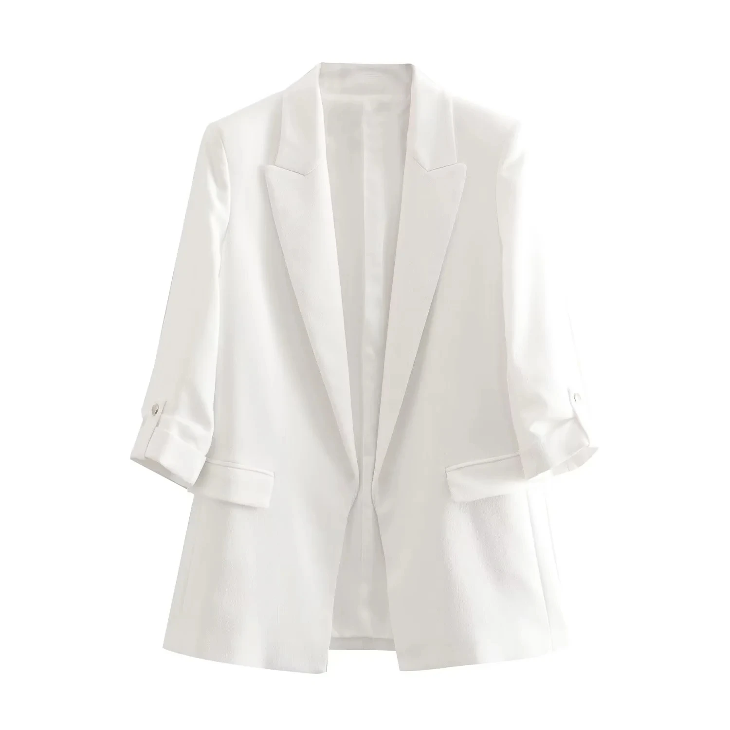 Maxdutti England Style Office Autumn Jackets Lady Solid Roll Up Sleeve Casual Blazers Women Tops