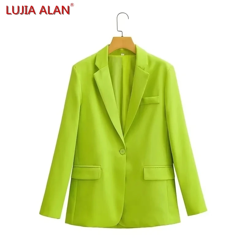 

Новый женский Фруктовый Зеленый повседневный костюм пальто с карманами с клапаном Женская свободная одежда с длинным рукавом LUJIA ALAN C1807