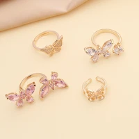 luxury crystal butterfly ring girl pink open adjustable shine temperament sweet romantic female jewelry party wedding gift