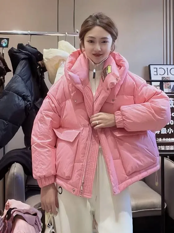 Сетчатое красное пуховое пальто с хлопковой подкладкой. Женская модная