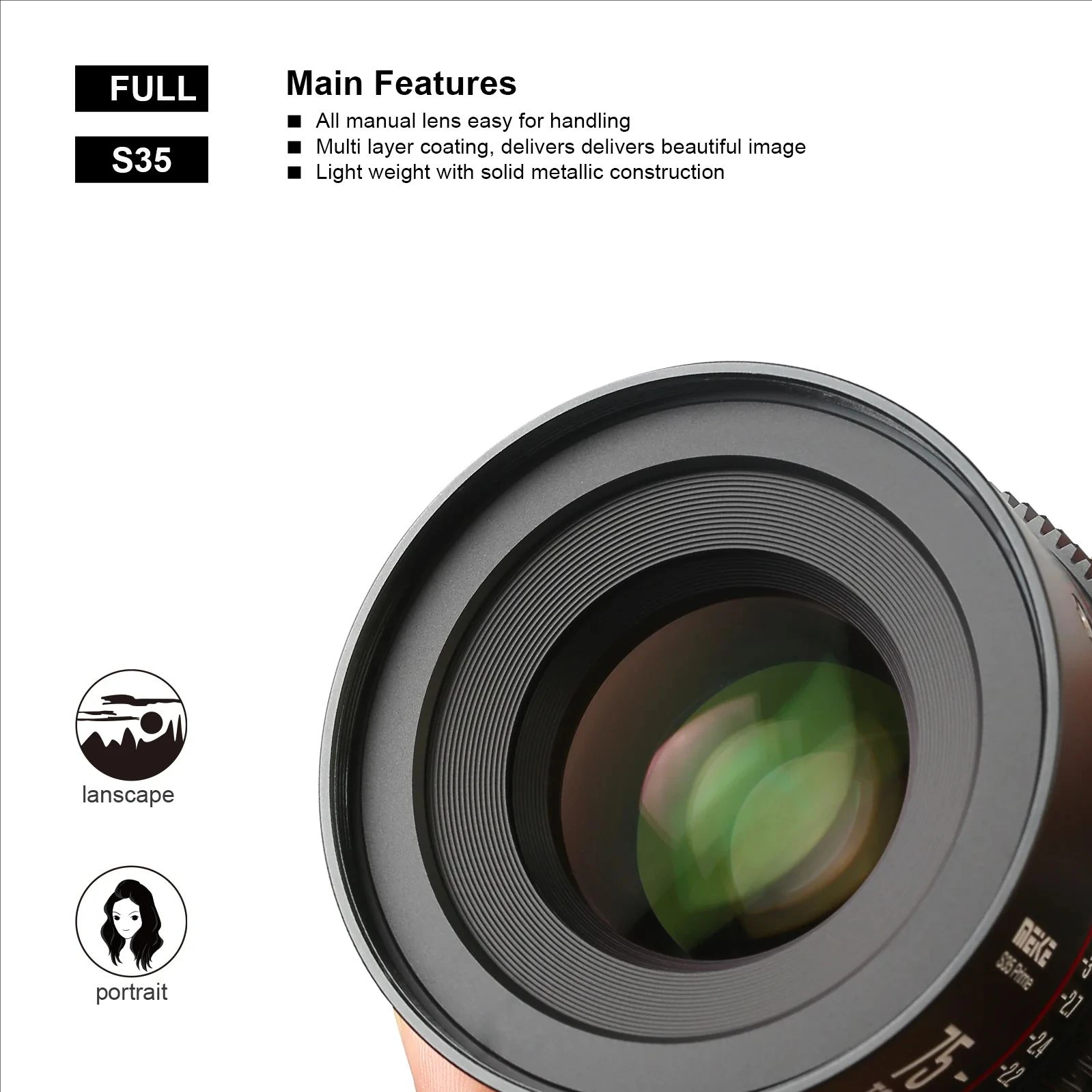 Объектив Meike S35 Prime Cinema 12 мм T2.5 18 мм/25 мм/35 мм/50 мм/75 мм/100 T2.1 крепления Arri PL/Canon EF