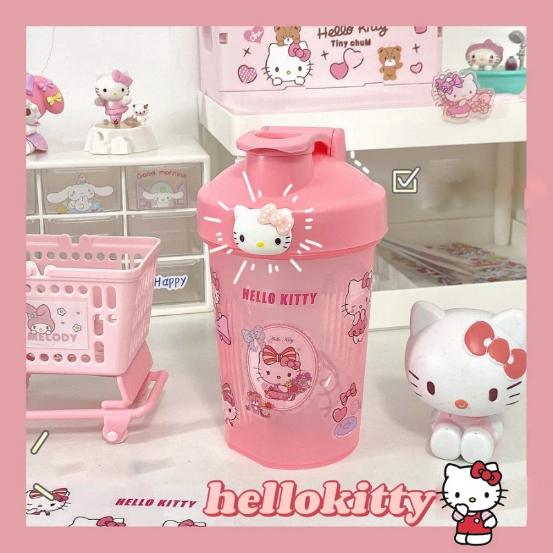 

Sanrio Kawaii Hello Kitty Water Cup Student Cartoon Portable Sports 400ML Straw Plastic Kettle Office Coffee Milk Cup Girl Gift
